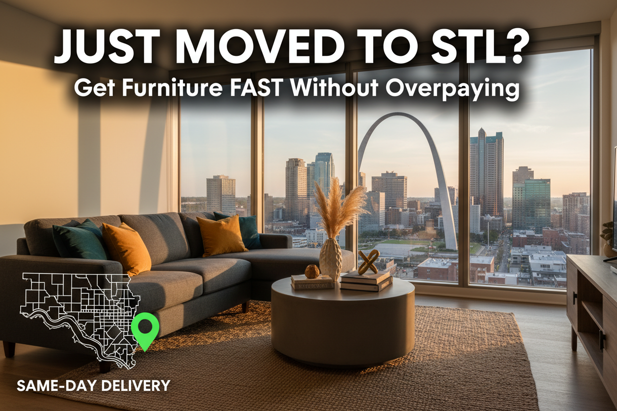 Just moved to St. Louis? You need furniture FAST. Big box stores push $5,000 packages you don't need. This guide shows exactly what to buy based on YOUR apartment size and budget. Same-day delivery 