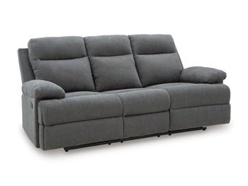 Side-Swipe Reclining Sofa with Drop Down Table