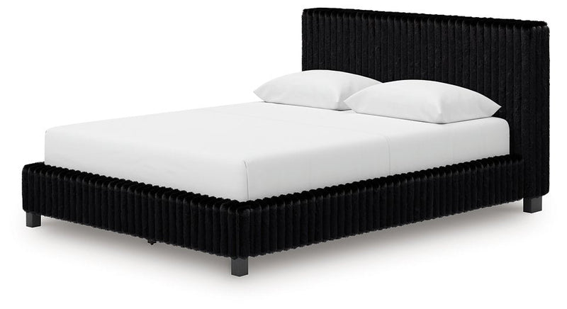 Ashley Zuraleus Upholstered Panel Bed with Glitter Accents - Black
