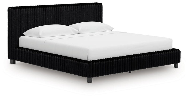 Ashley Zuraleus Upholstered Panel Bed with Glitter Accents - Black