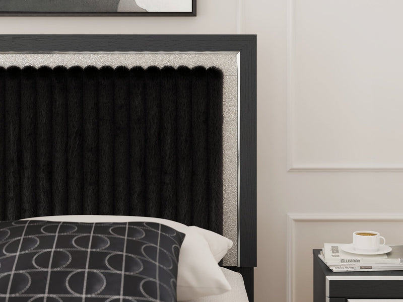 Ashley Zuraleus Upholstered Panel Bed with Glitter Accents - Black