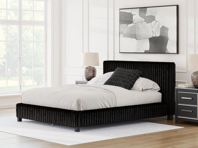 Ashley Zuraleus Upholstered Panel Bed with Glitter Accents - Black
