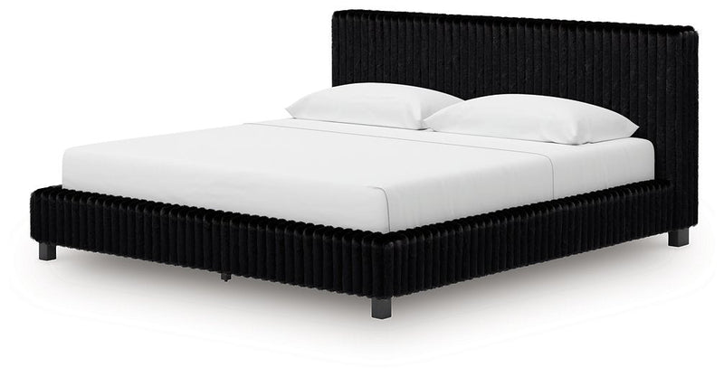 Ashley Zuraleus Upholstered Panel Bed with Glitter Accents - Black