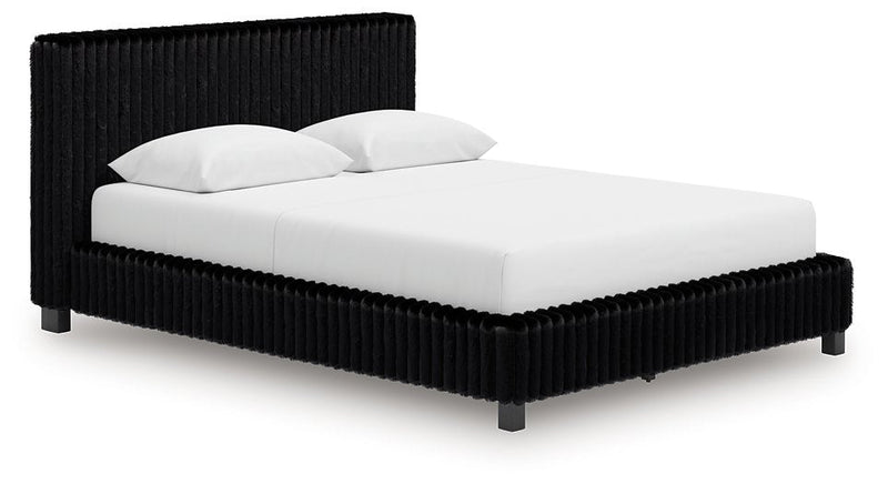 Ashley Zuraleus Upholstered Panel Bed with Glitter Accents - Black