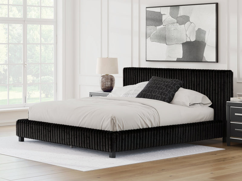 Ashley Zuraleus Upholstered Panel Bed with Glitter Accents - Black